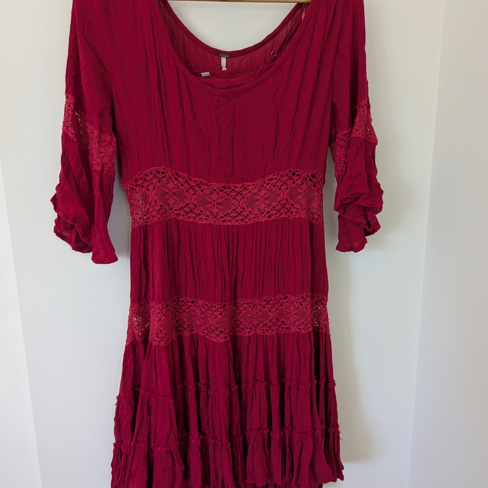 Red Lace-Trimmed Dress